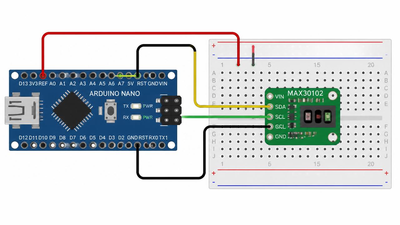 Fritzing-style wiring diagram — colored wires match the physical build.